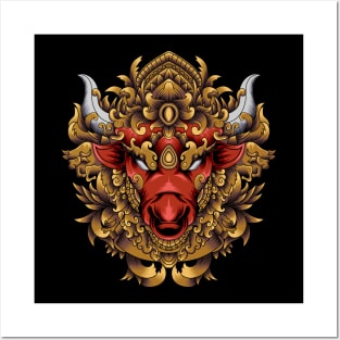 Vintage Strong Red Bull Head with gold ornaments Posters and Art